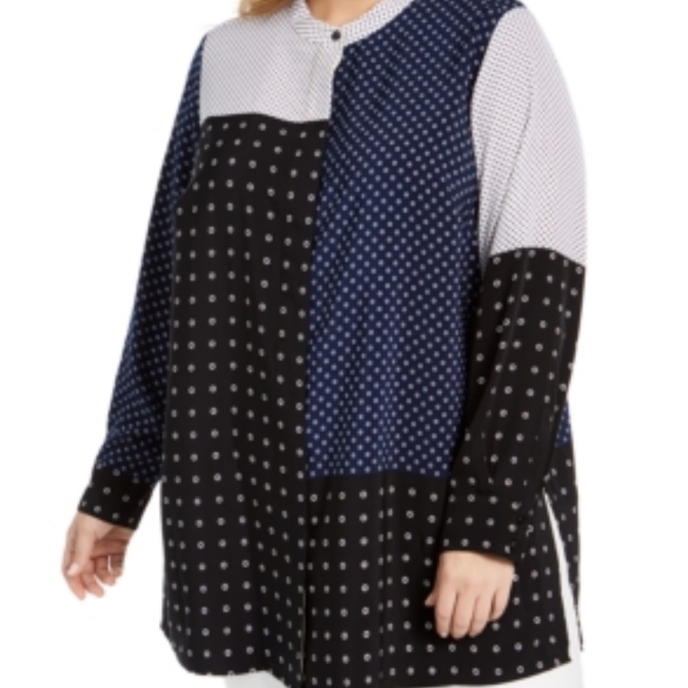 Alfani Colorblock Blue Button Down Top